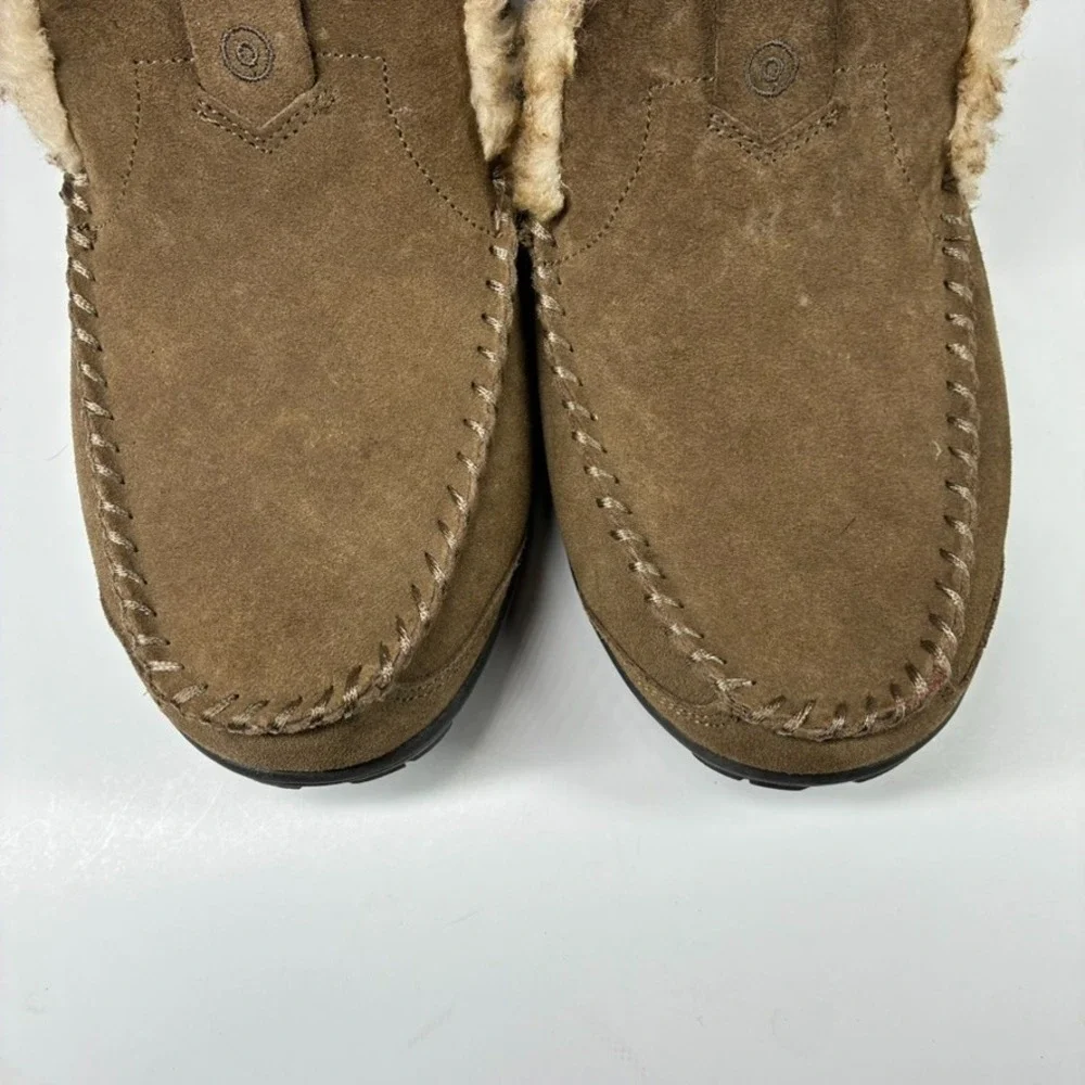 Clarks Men's US 12M Brown Suede Faux Fur Lined Venetian Moccasin House Slippers